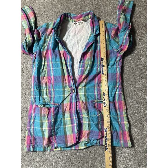80s Pastel Plaid Blazer Womens Small Preppy Academia Pockets Coastal Grandmother - Picture 5 of 16